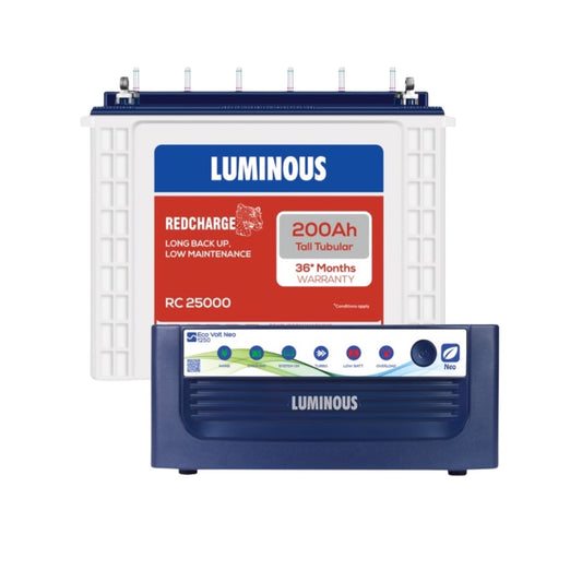 Luminous ECO WATT NEO 1250 Home Inverter-UPS and Battery RC25000 200Ah